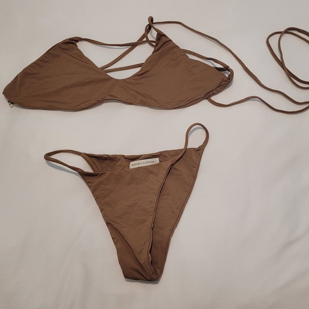 Brown Strappy Bikini Set by Maygel Coronel